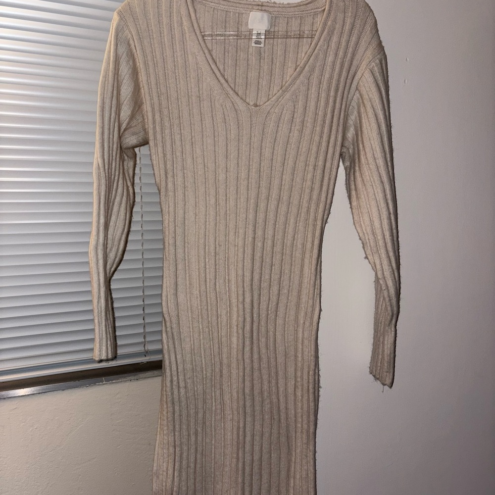 Elegant Cream Ribbed Knit Dress
